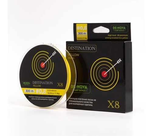 Плетёная леска тонущая De-Nova DSTN Х8 300м Yellow 0.148mm 7.3kg