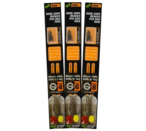 Готовые поводки Fox Edges Wide Gape Beaked PVA Bag Rigs